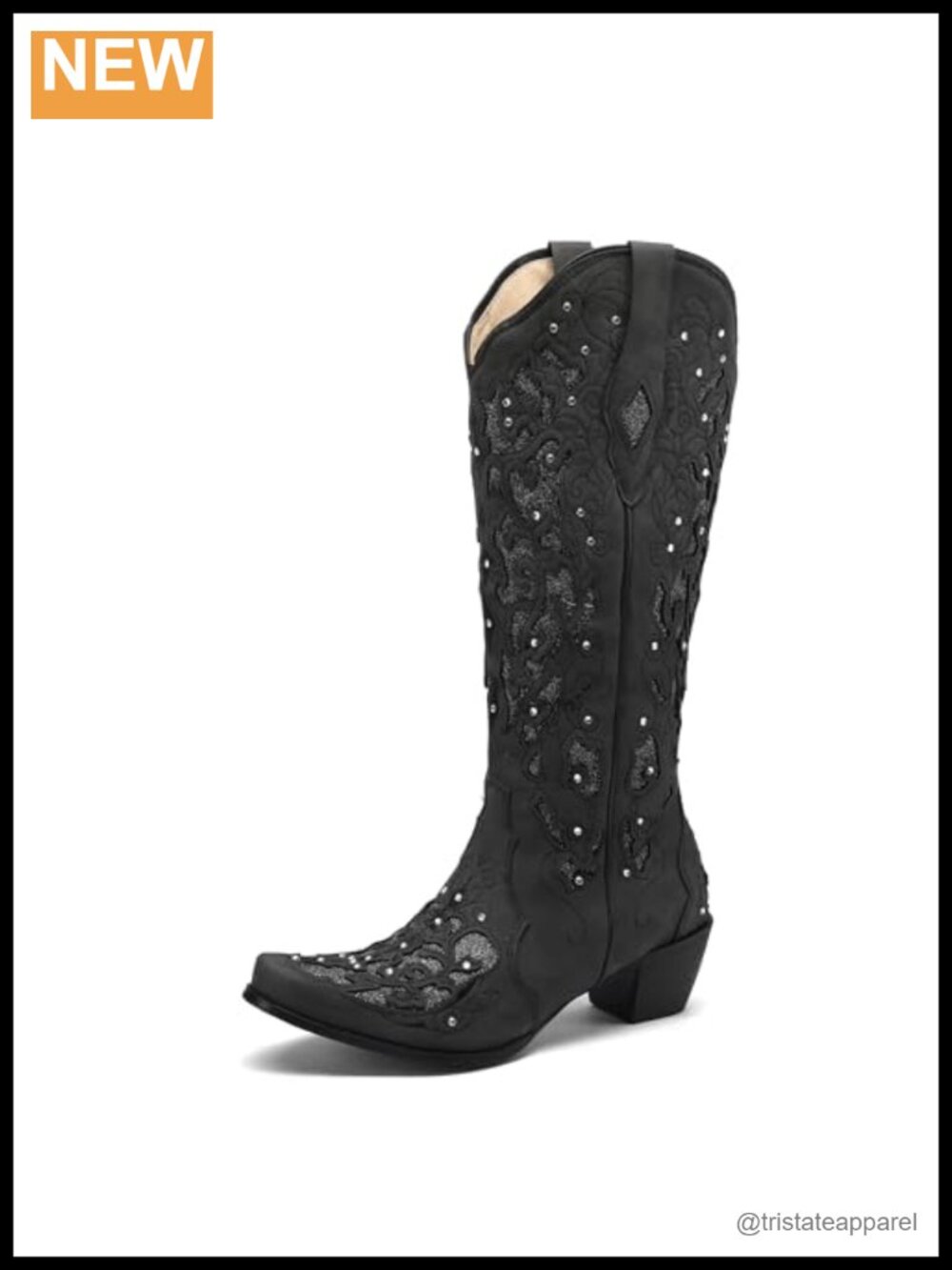 Women's Knee High Cowboy Boots Chunky Heel Pointed Toe Rhinestones Pull On
